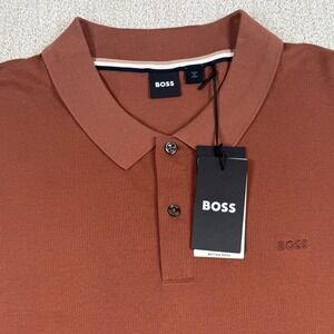 NEW Hugo Boss Mens 3XLT Brown Pallas Short Sleeve Pique Cotton Polo Shirt